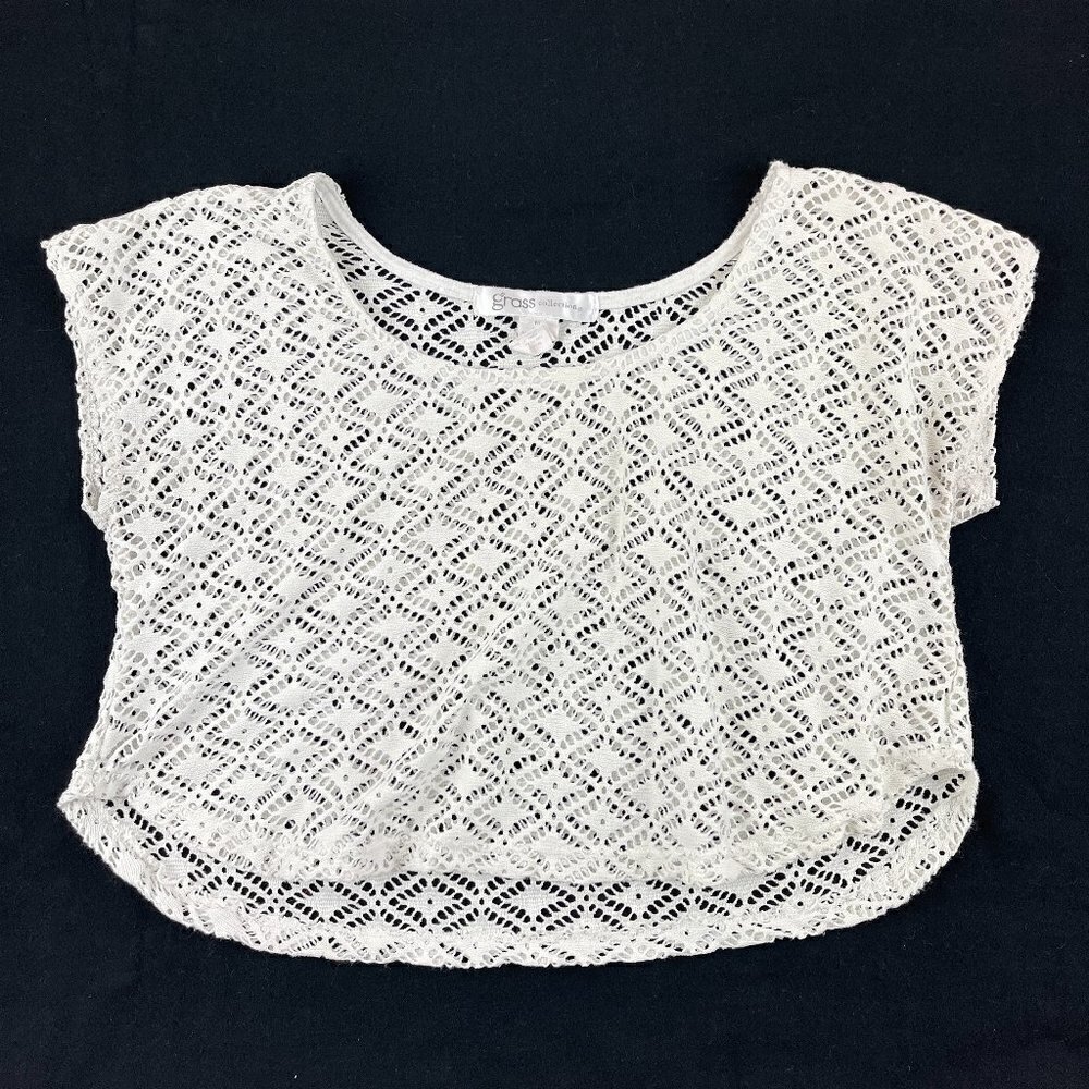 Grass Collection Blouse Womens Medium White Lace Short Sleeve See Through